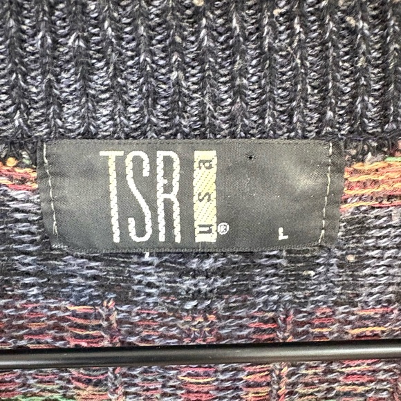 Vintage TSR Grandpa Sweater Eclectic Brown Green Collared Geometric Knit USA 80s - Picture 7 of 12